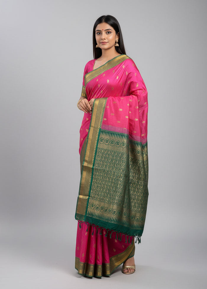 Pink Kanjivaram Silk Saree With Blouse Piece