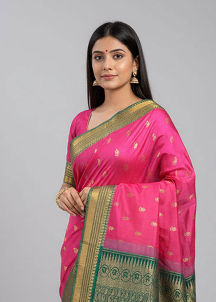 Pink Kanjivaram Silk Saree With Blouse Piece