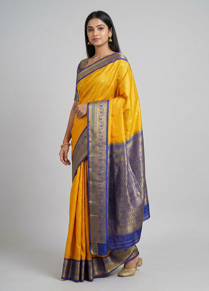 Yellow Kanjivaram Silk Saree With Blouse Piece