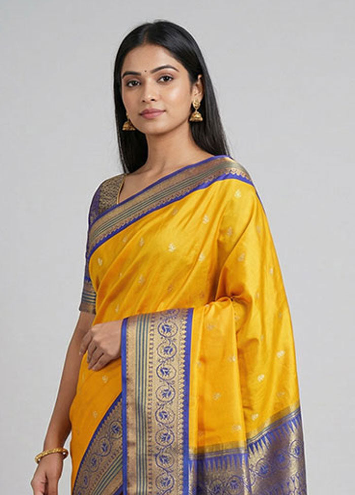 Yellow Kanjivaram Silk Saree With Blouse Piece