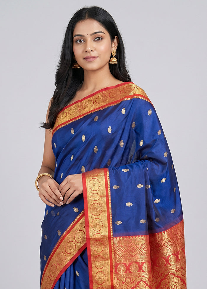Blue Kanjivaram Silk Saree With Blouse Piece