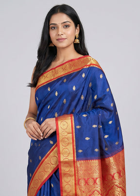 Blue Kanjivaram Silk Saree With Blouse Piece