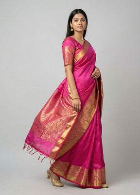 Pink Kanjivaram Silk Saree With Blouse Piece