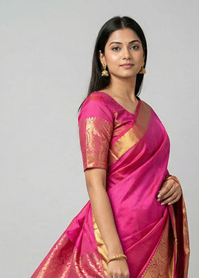 Pink Kanjivaram Silk Saree With Blouse Piece