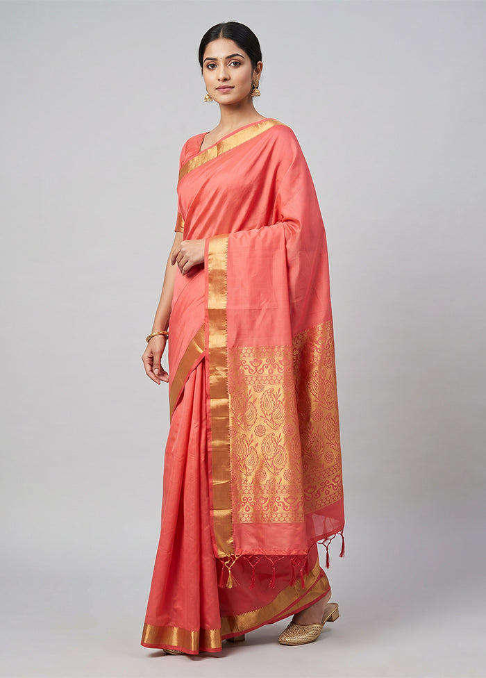 Pink Kanjivaram Silk Saree With Blouse Piece