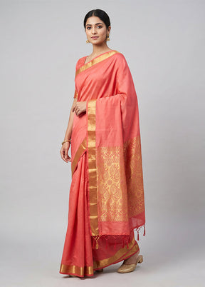 Pink Kanjivaram Silk Saree With Blouse Piece