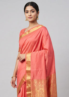 Pink Kanjivaram Silk Saree With Blouse Piece