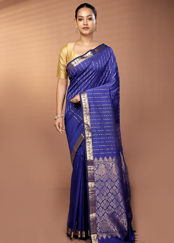 Blue Kanjivaram Silk Saree With Blouse Piece