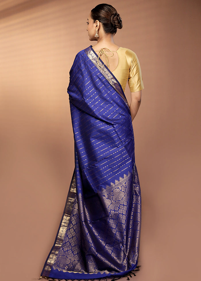 Blue Kanjivaram Silk Saree With Blouse Piece