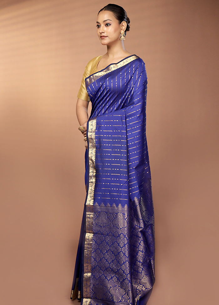 Blue Kanjivaram Silk Saree With Blouse Piece
