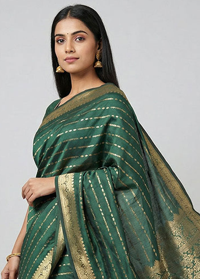 Green Kanjivaram Silk Saree With Blouse Piece