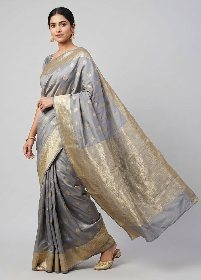 Grey Kanjivaram Silk Saree With Blouse Piece