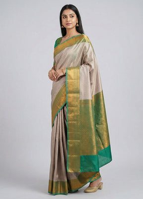Grey Kanjivaram Silk Saree With Blouse Piece