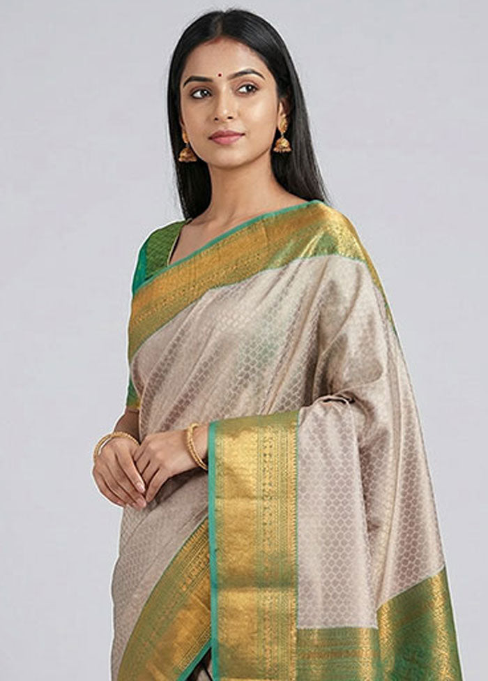 Grey Kanjivaram Silk Saree With Blouse Piece