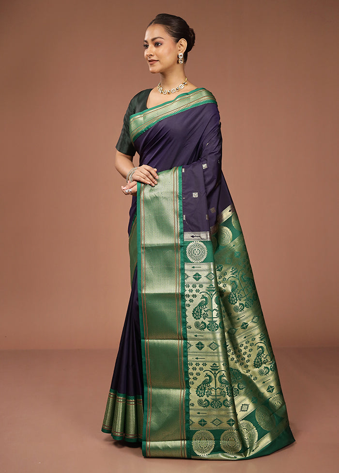 Blue Kanjivaram Silk Saree With Blouse Piece