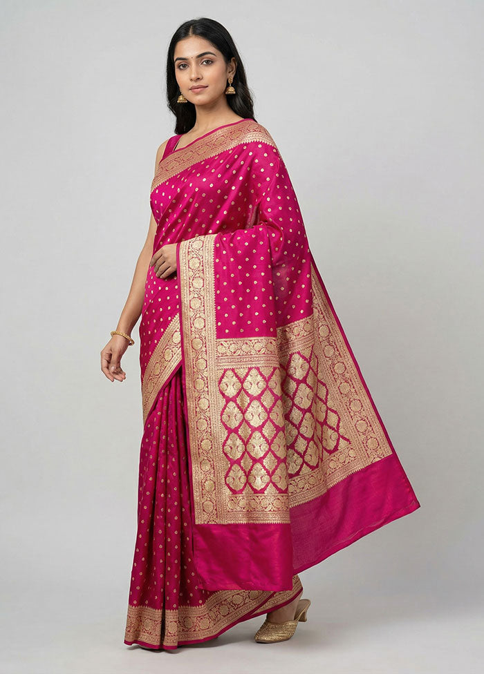 Pink Handloom Banarasi Pure Silk Saree With Blouse Piece