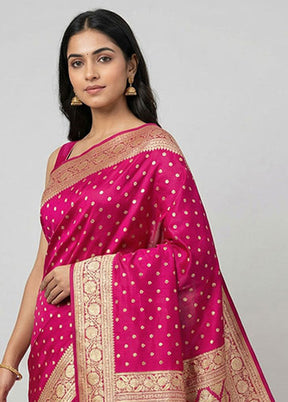 Pink Handloom Banarasi Pure Silk Saree With Blouse Piece
