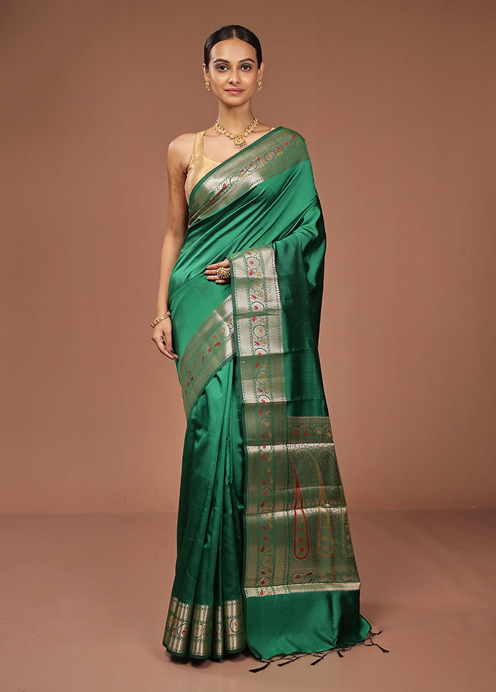 Green Dupion Silk Saree With Blouse Piece