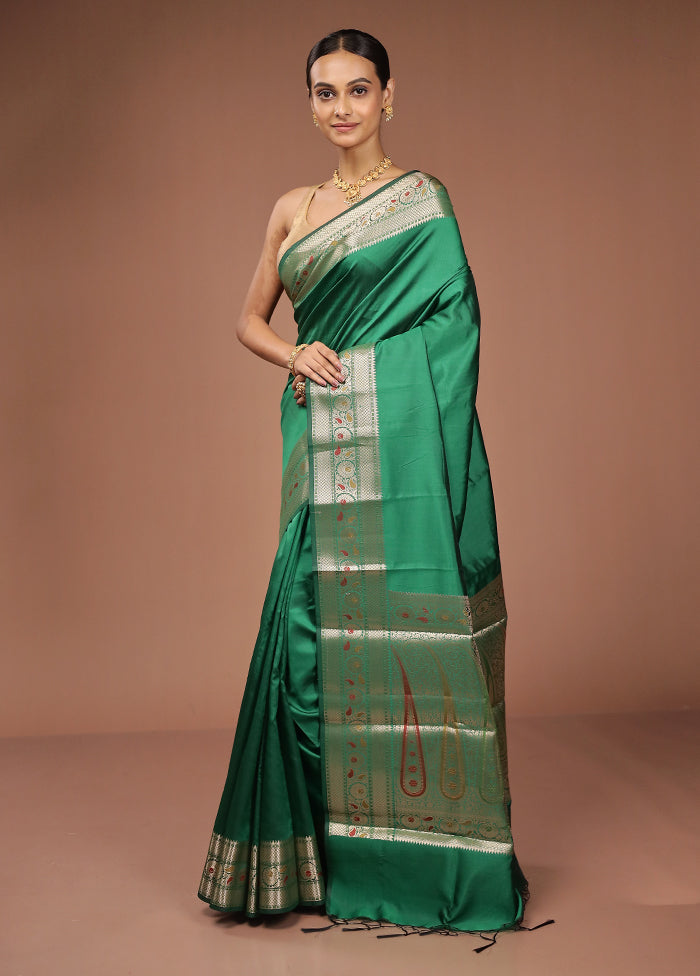 Green Dupion Silk Saree With Blouse Piece