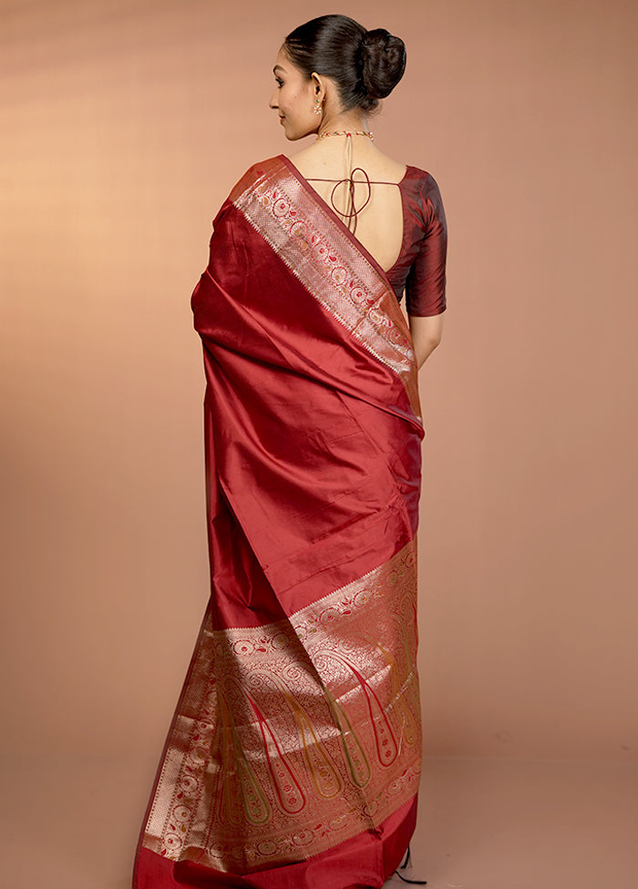 Red Dupion Silk Saree With Blouse Piece