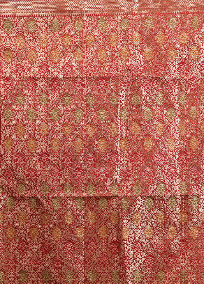 Red Dupion Silk Saree With Blouse Piece