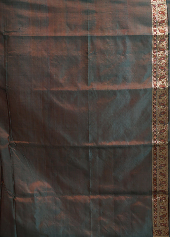Brown Handloom Tanchoi Pure Silk Saree With Blouse Piece