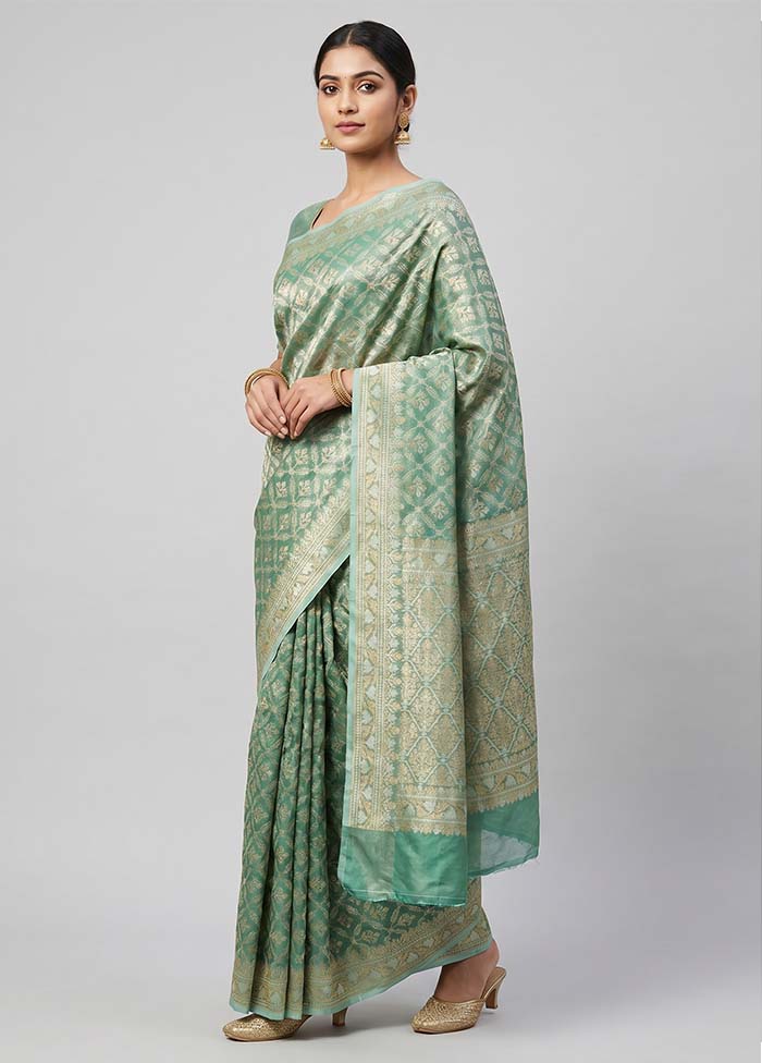 Blue Tissue Silk Saree With Blouse Piece