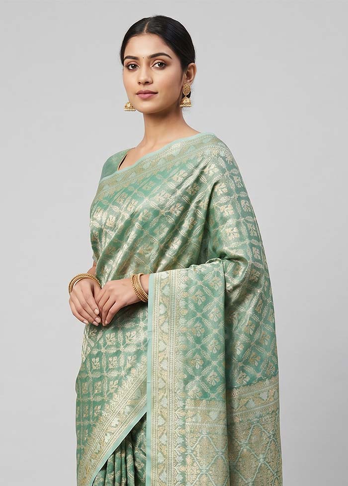 Blue Tissue Silk Saree With Blouse Piece
