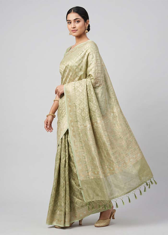 Green Tissue Silk Saree With Blouse Piece