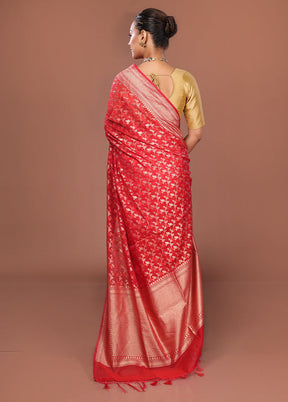 Red Kora Silk Saree With Blouse Piece
