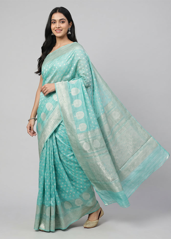 Green Kora Silk Saree With Blouse Piece