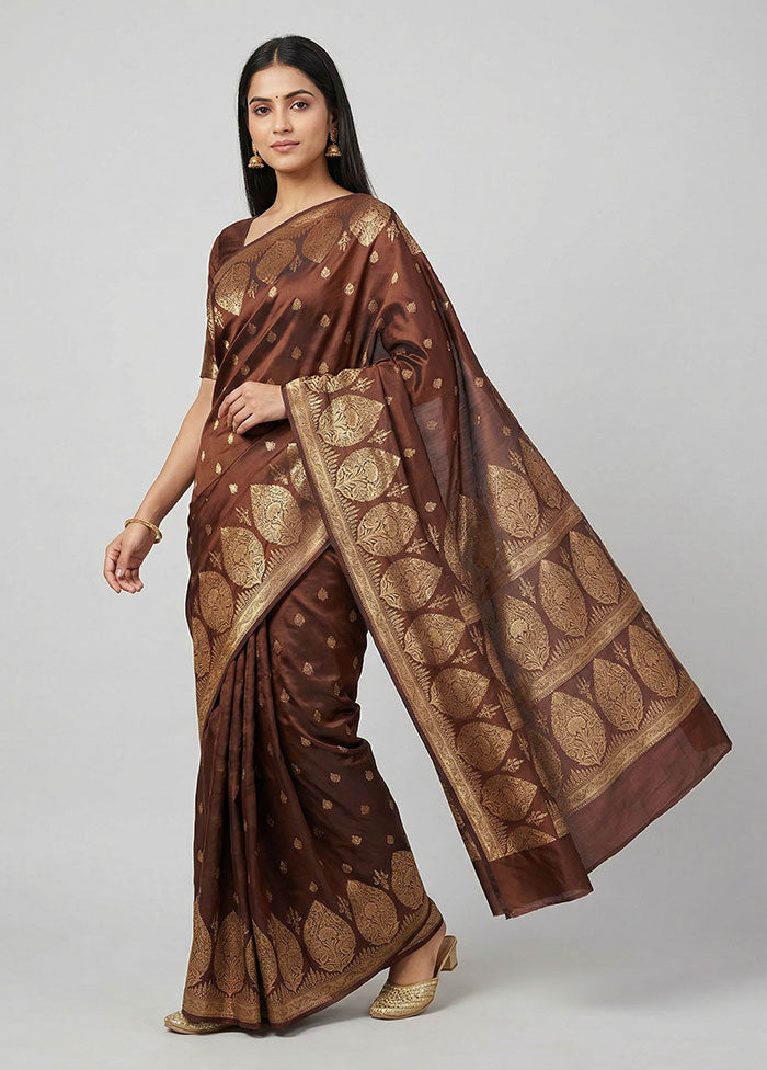 Maroon Banarasi Silk Saree With Blouse Piece