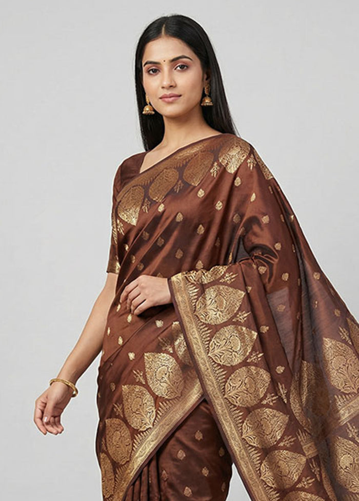 Maroon Banarasi Silk Saree With Blouse Piece