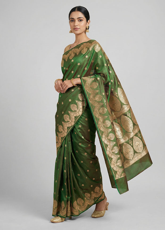Green Banarasi Silk Saree With Blouse Piece