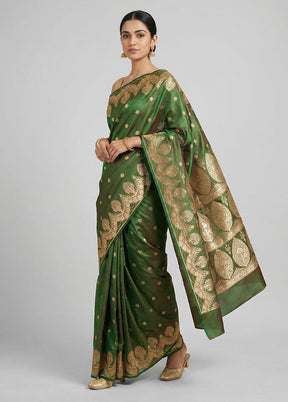 Green Banarasi Silk Saree With Blouse Piece