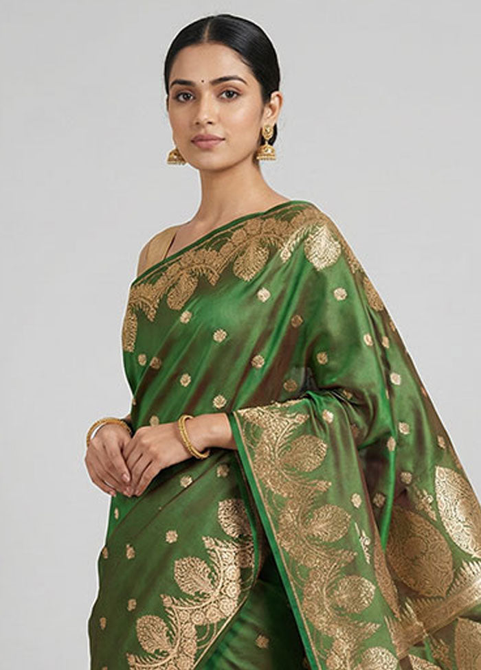Green Banarasi Silk Saree With Blouse Piece