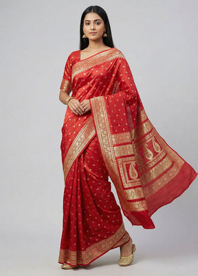 Red Banarasi Silk Saree With Blouse Piece
