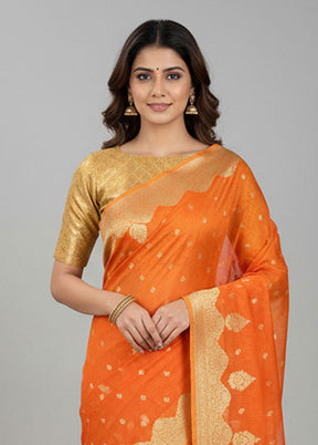Orange Kora Silk Saree With Blouse Piece