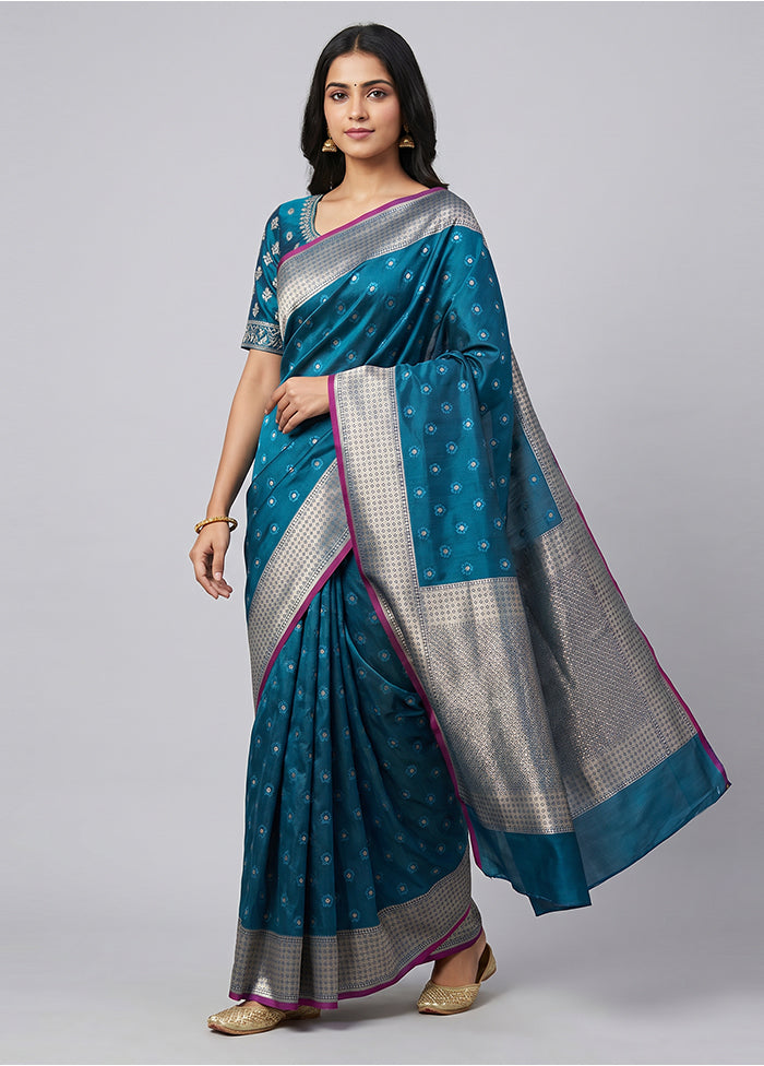 Blue Katan Silk Saree With Blouse Piece