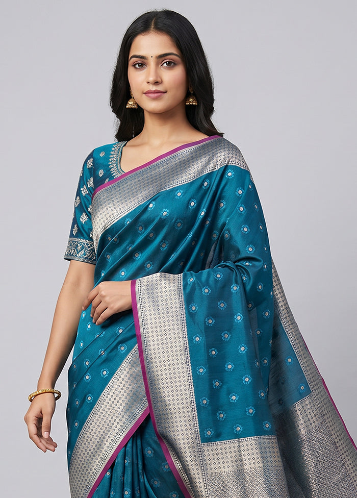 Blue Katan Silk Saree With Blouse Piece
