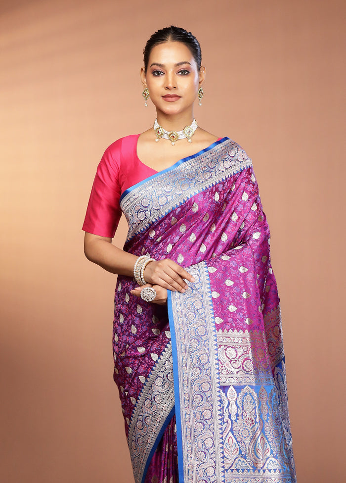 Purple Handloom Tanchoi Pure Silk Saree With Blouse Piece