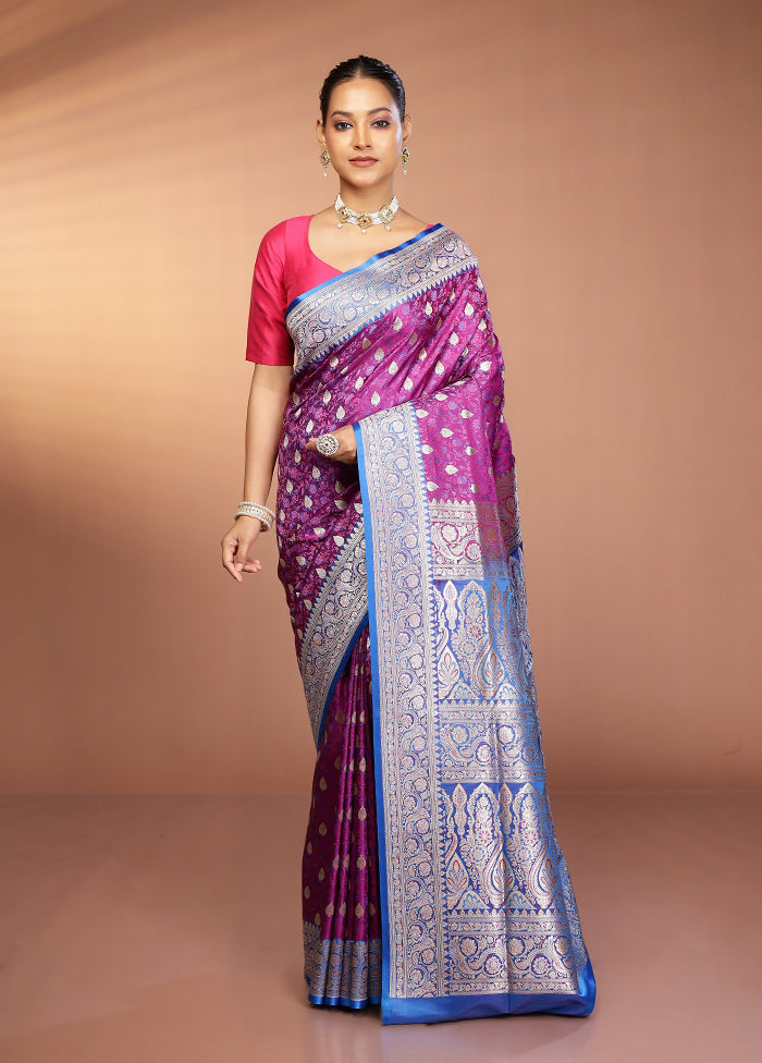Purple Handloom Tanchoi Pure Silk Saree With Blouse Piece