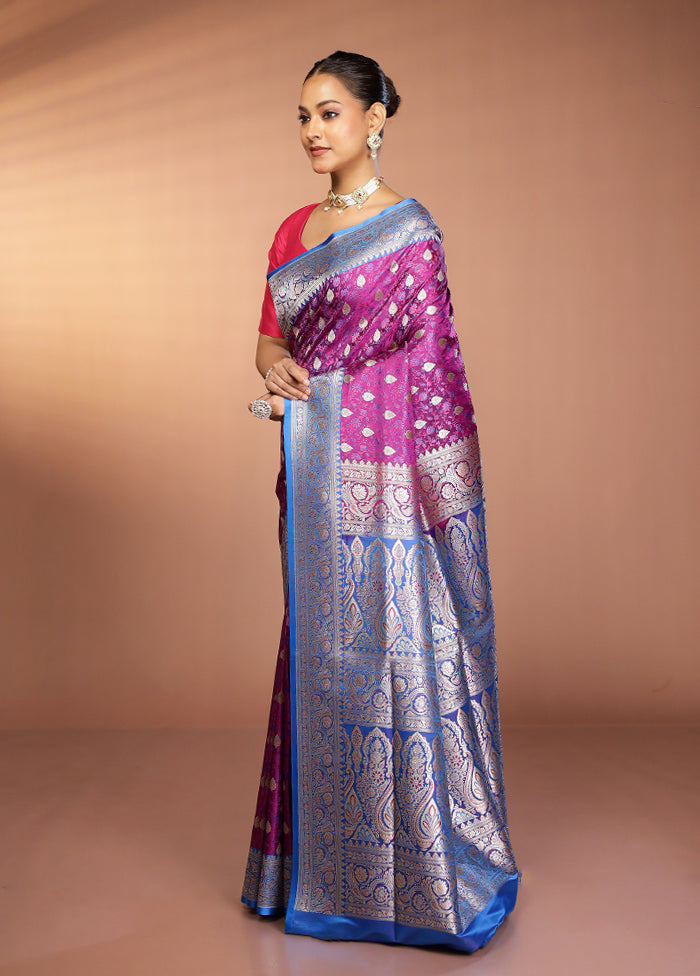Purple Handloom Tanchoi Pure Silk Saree With Blouse Piece