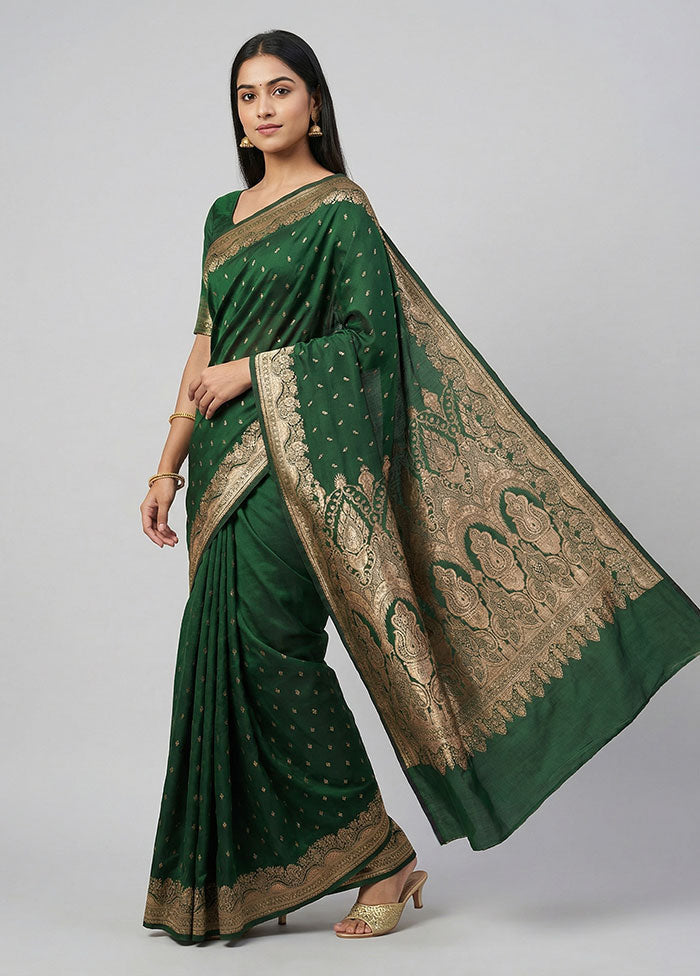 Green Banarasi Silk Saree With Blouse Piece
