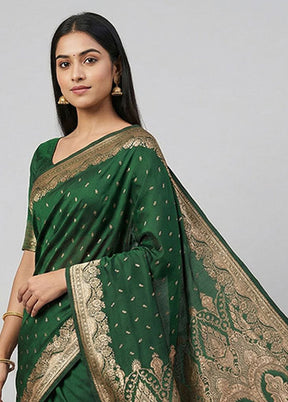 Green Banarasi Silk Saree With Blouse Piece