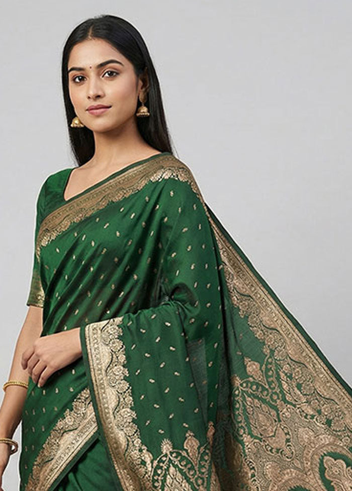 Green Banarasi Silk Saree With Blouse Piece