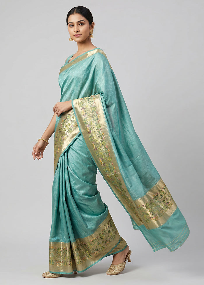 Green Handloom Katan Pure Silk Saree With Blouse Piece
