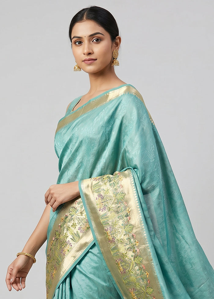 Green Handloom Katan Pure Silk Saree With Blouse Piece