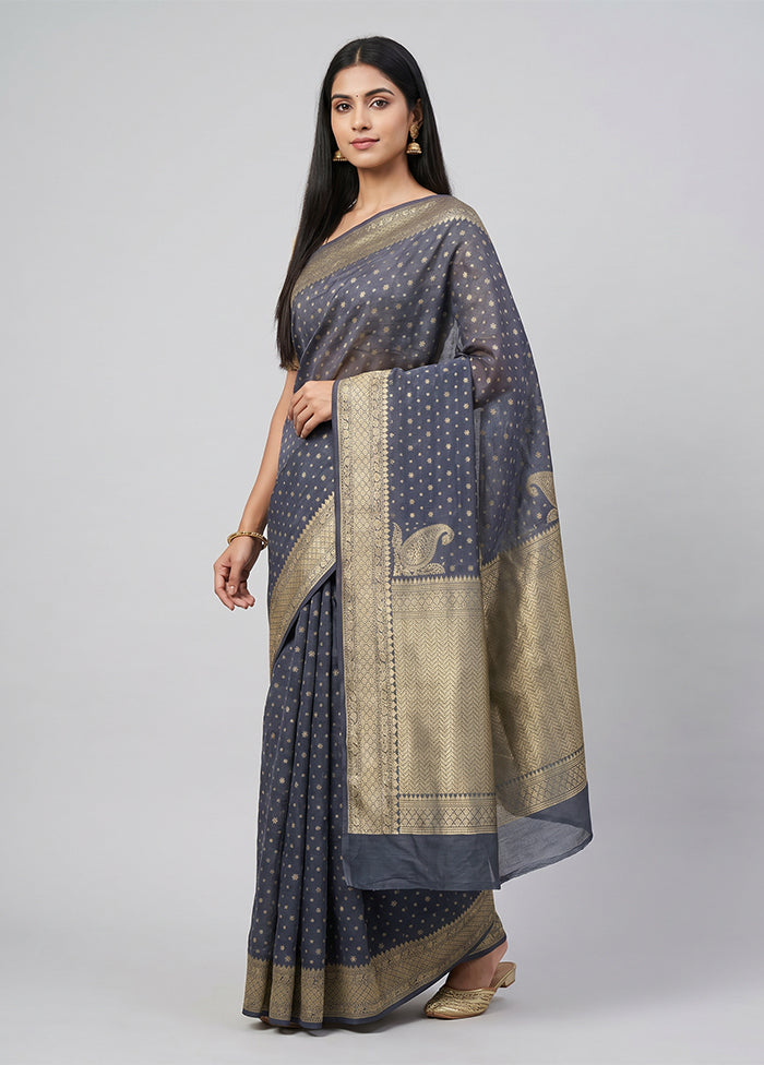 Grey Kora Silk Saree With Blouse Piece