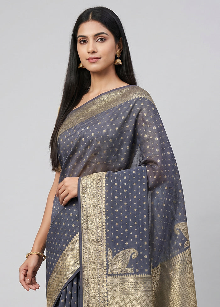 Grey Kora Silk Saree With Blouse Piece